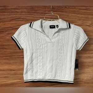 NWT RD Style Short-Sleeve Pointelle Polo Sweater